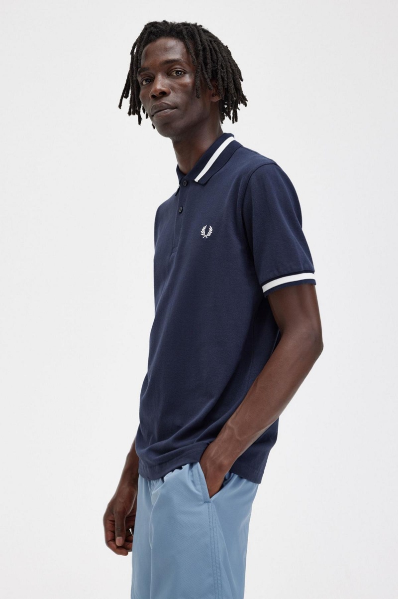 Polos Fred Perry M2 Homme Bleu Marine Blanche | FRJKU16048