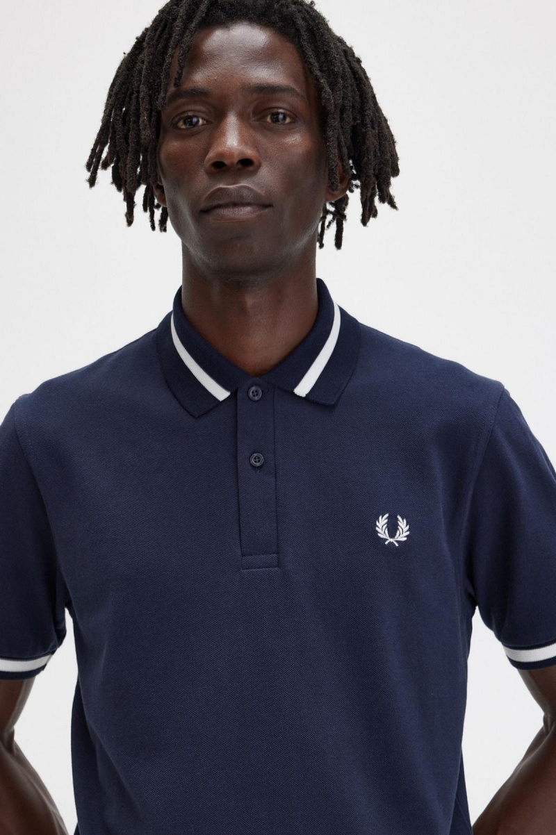 Polos Fred Perry M2 Homme Bleu Marine Blanche | FRJKU16048