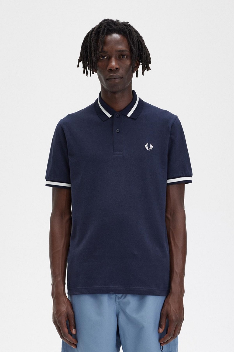 Polos Fred Perry M2 Homme Bleu Marine Blanche | FRJKU16048