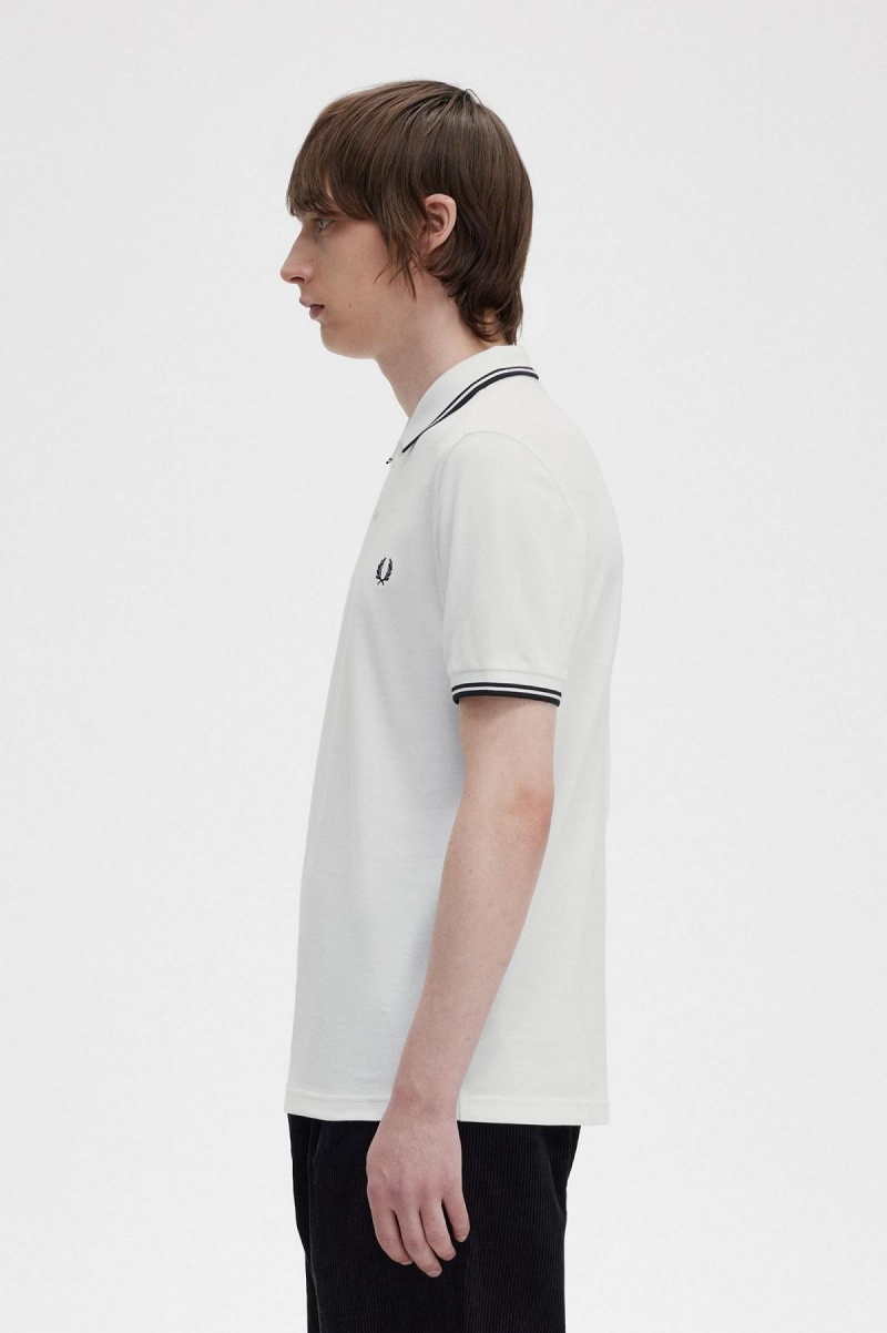 Polos Fred Perry M3600 Homme Blanche Noir Noir | YFRGT99369