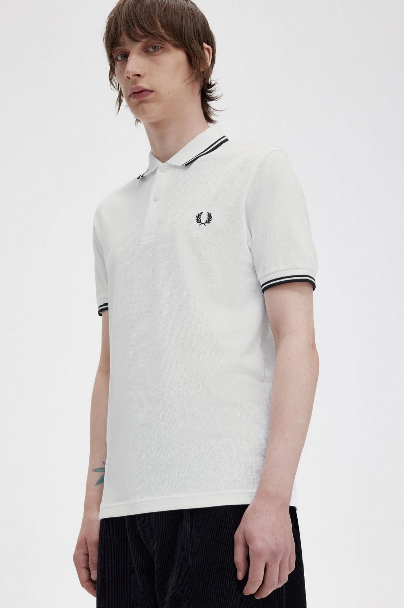 Polos Fred Perry M3600 Homme Blanche Noir Noir | YFRGT99369