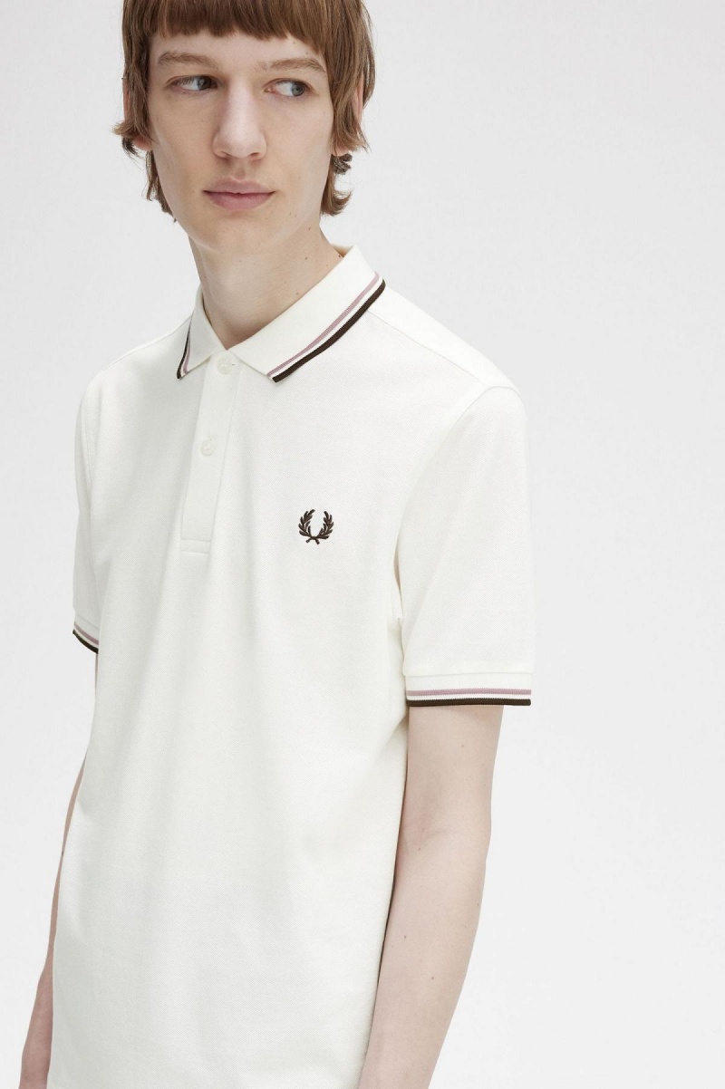 Polos Fred Perry M3600 Homme Blanche Rose Foncé | FRJKU60653