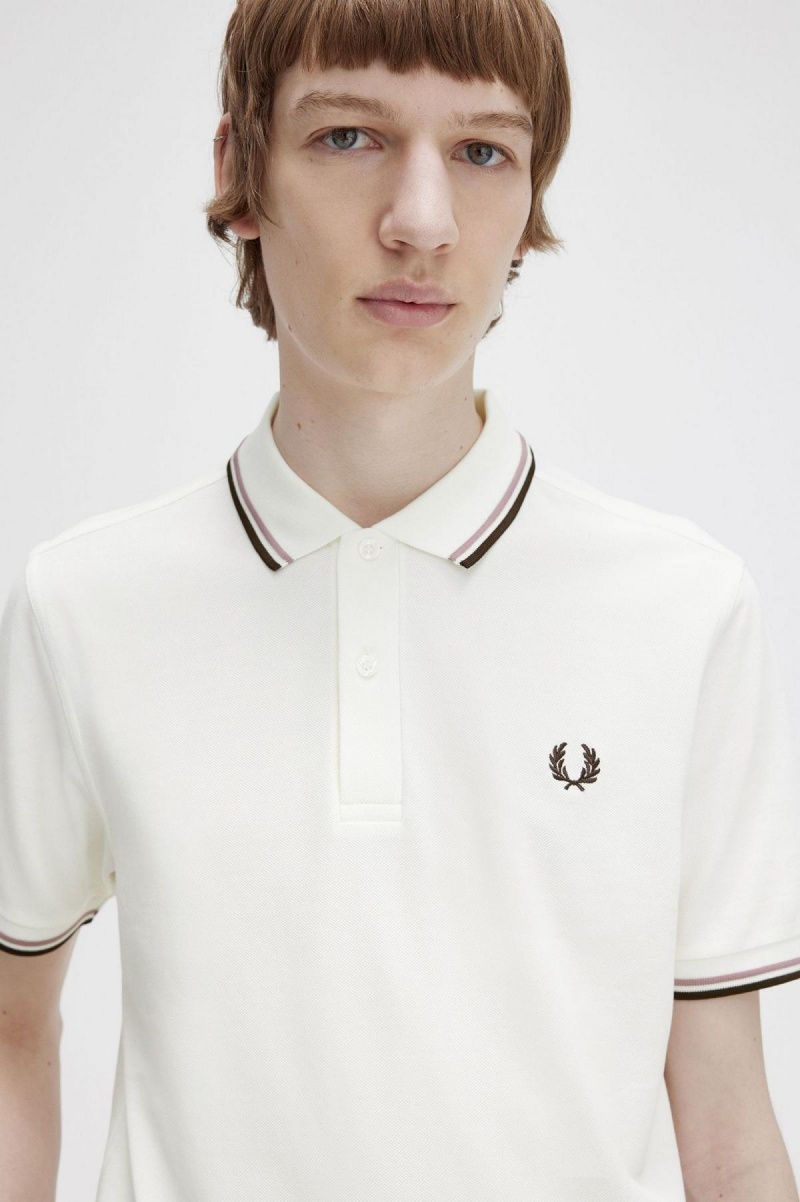 Polos Fred Perry M3600 Homme Blanche Rose Foncé | FRJKU60653