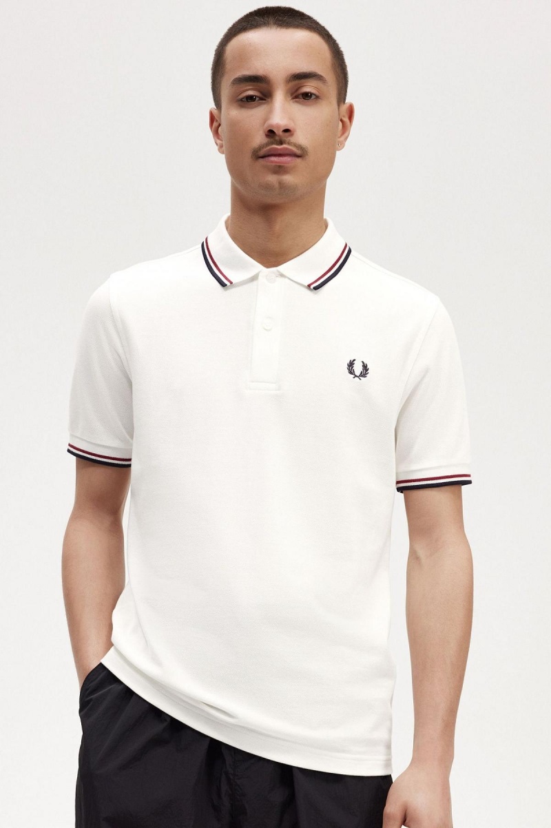 Polos Fred Perry M3600 Homme Blanche Rouge Bleu Marine | LFRSX44557