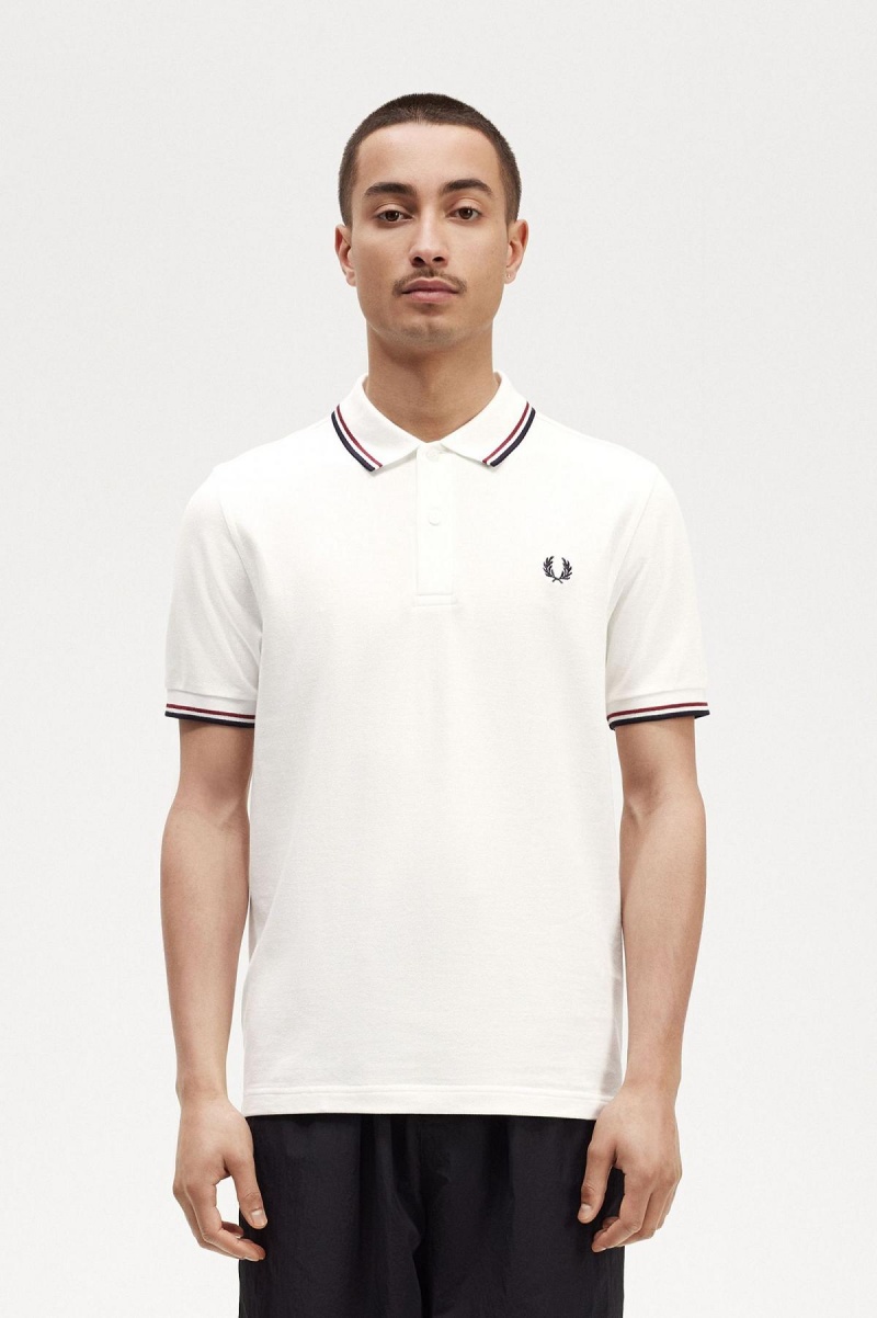 Polos Fred Perry M3600 Homme Blanche Rouge Bleu Marine | LFRSX44557