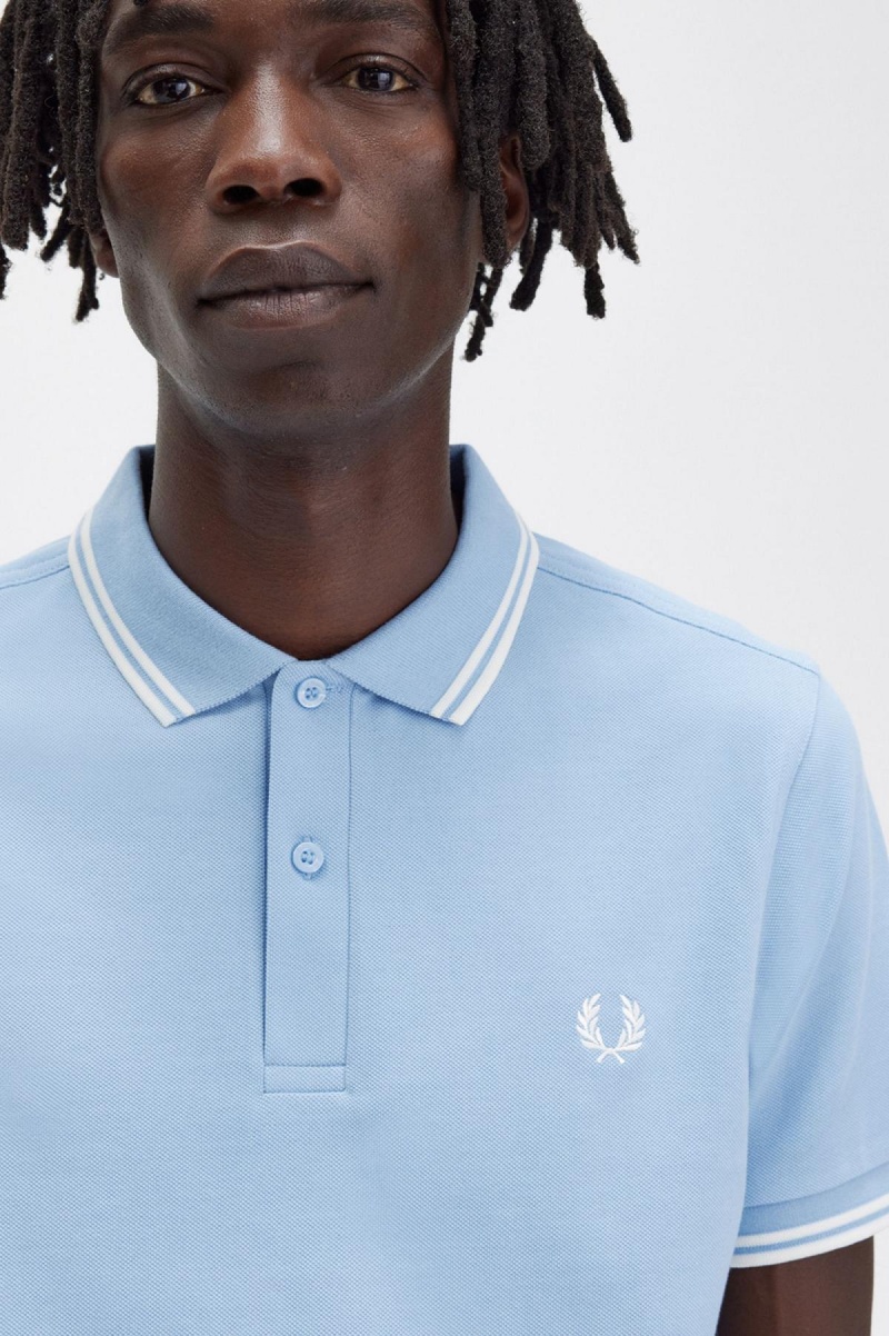 Polos Fred Perry M3600 Homme Bleu Blanche Blanche | FRJBT99823