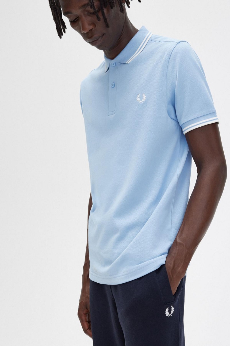 Polos Fred Perry M3600 Homme Bleu Blanche Blanche | FRJBT99823