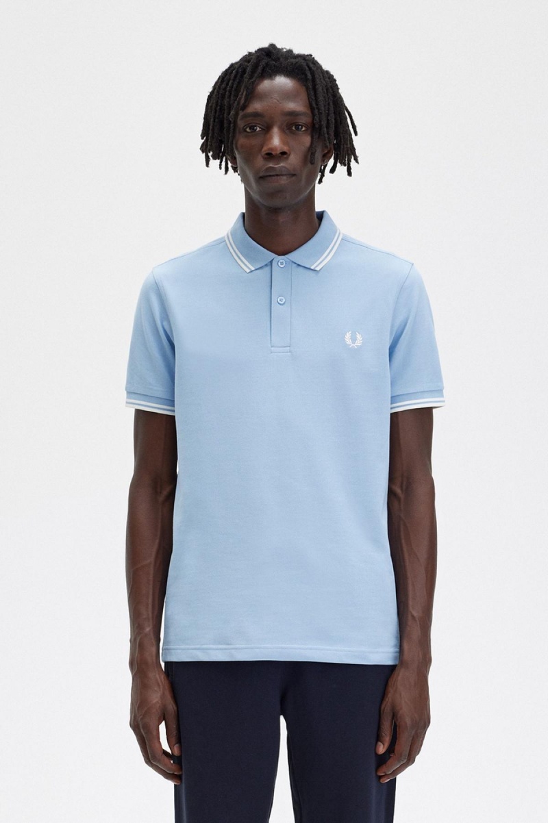 Polos Fred Perry M3600 Homme Bleu Blanche Blanche | FRJBT99823