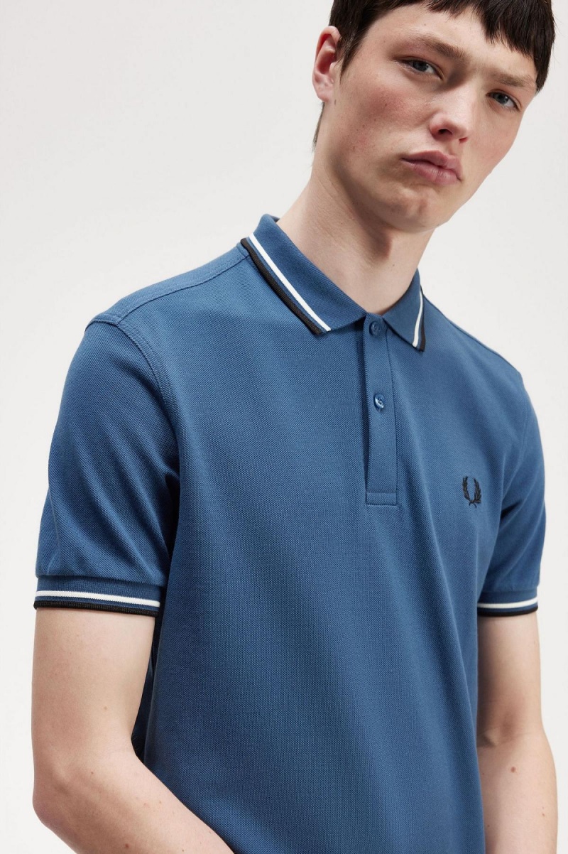 Polos Fred Perry M3600 Homme Bleu Blanche Noir | EFRVG19796