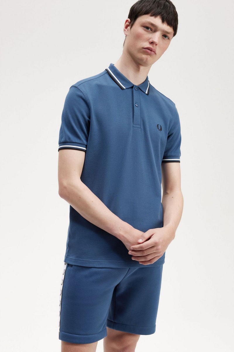 Polos Fred Perry M3600 Homme Bleu Blanche Noir | EFRVG19796