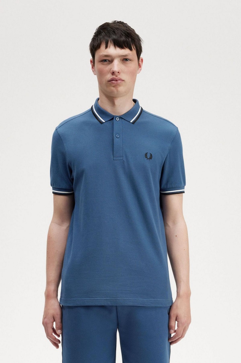 Polos Fred Perry M3600 Homme Bleu Blanche Noir | EFRVG19796