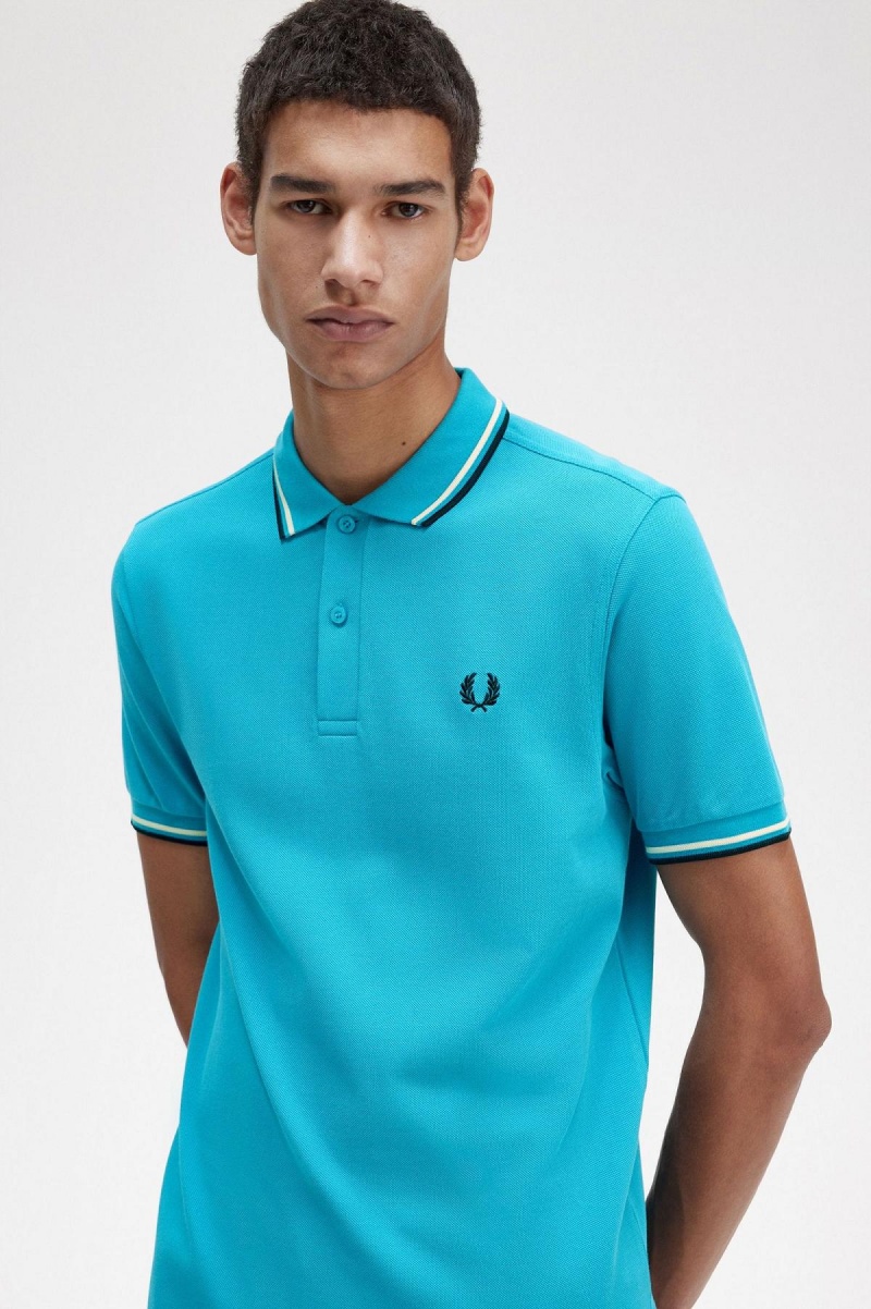 Polos Fred Perry M3600 Homme Bleu Blanche Noir | YFRGT81272