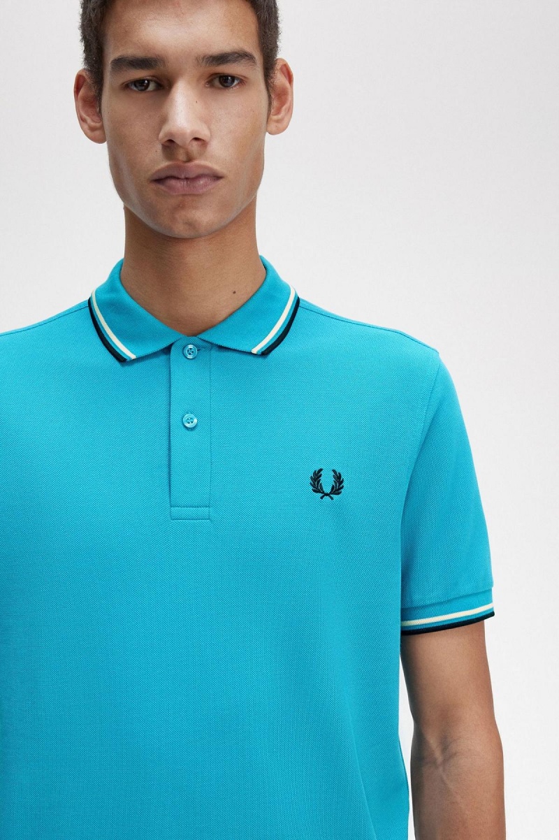 Polos Fred Perry M3600 Homme Bleu Blanche Noir | YFRGT81272