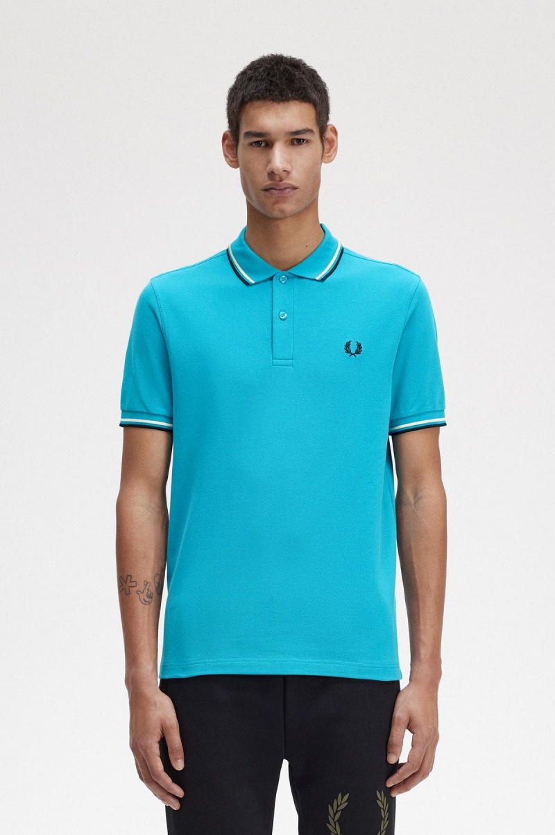 Polos Fred Perry M3600 Homme Bleu Blanche Noir | YFRGT81272