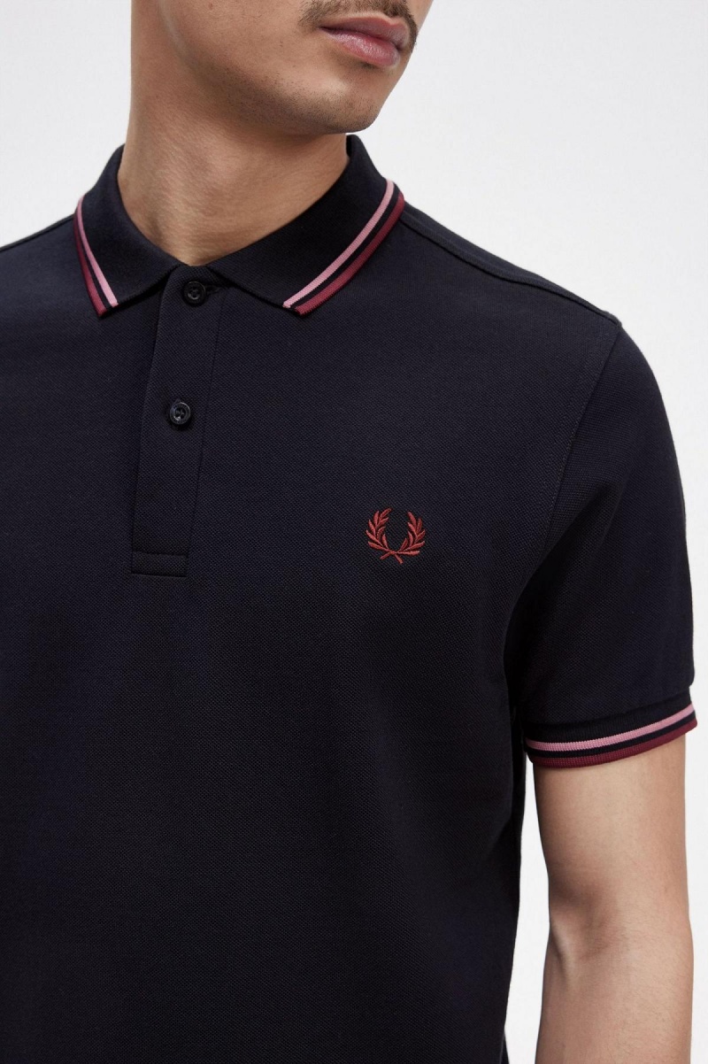 Polos Fred Perry M3600 Homme Bleu Marine Rose Rose | DFRVO97704