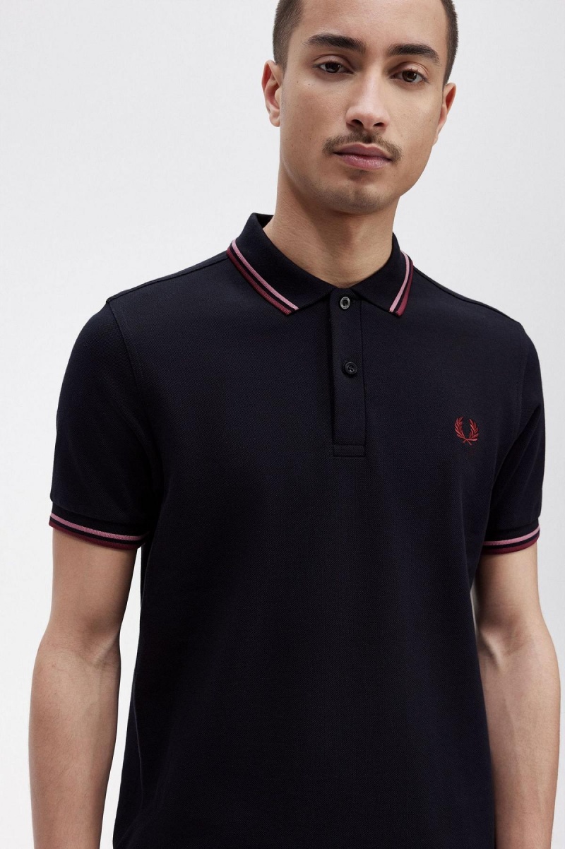 Polos Fred Perry M3600 Homme Bleu Marine Rose Rose | DFRVO97704