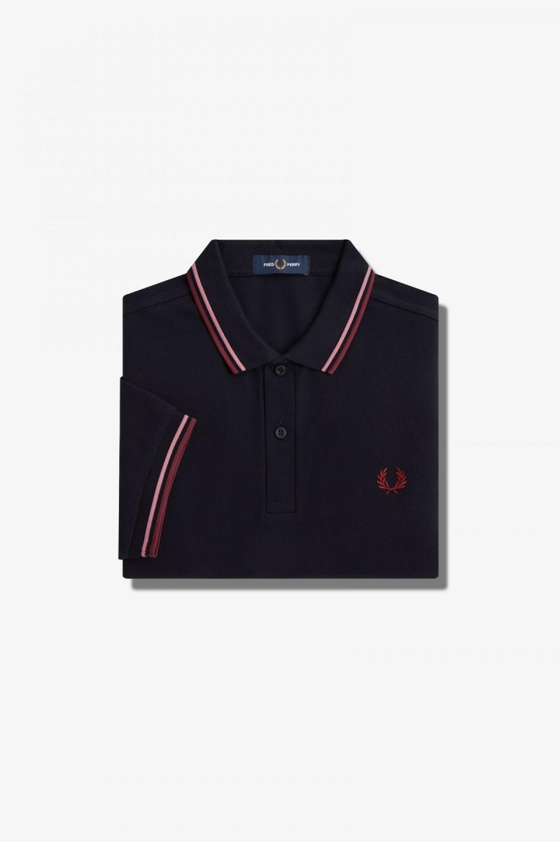 Polos Fred Perry M3600 Homme Bleu Marine Rose Rose | DFRVO97704