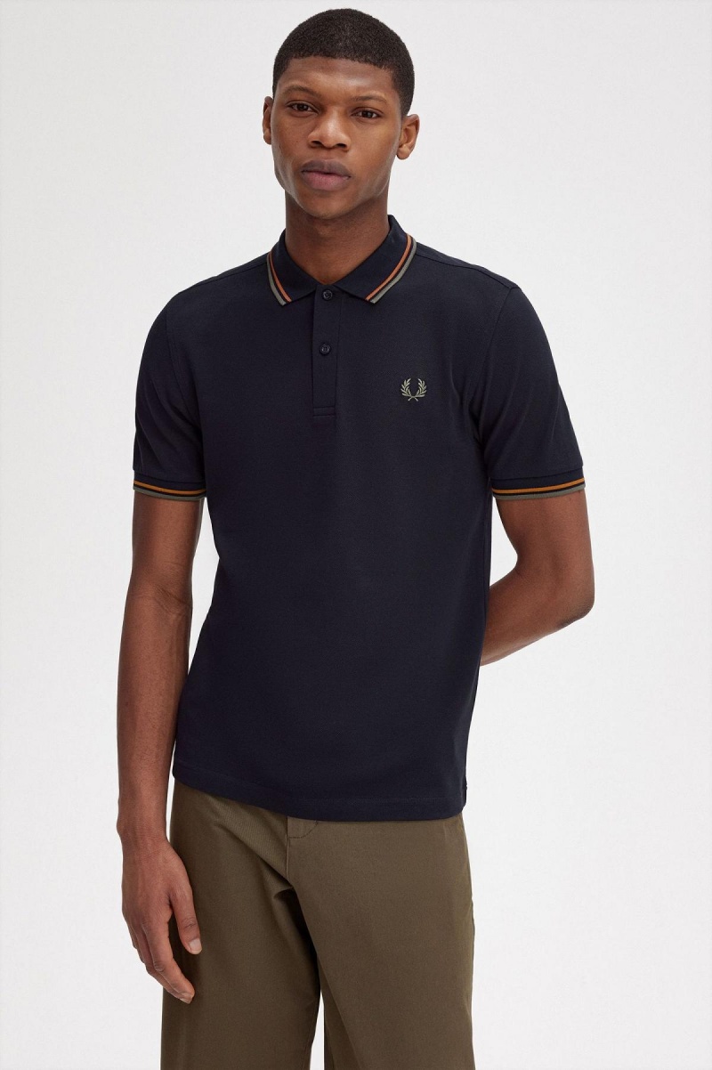 Polos Fred Perry M3600 Homme Bleu Marine Vert | FRJVR77747