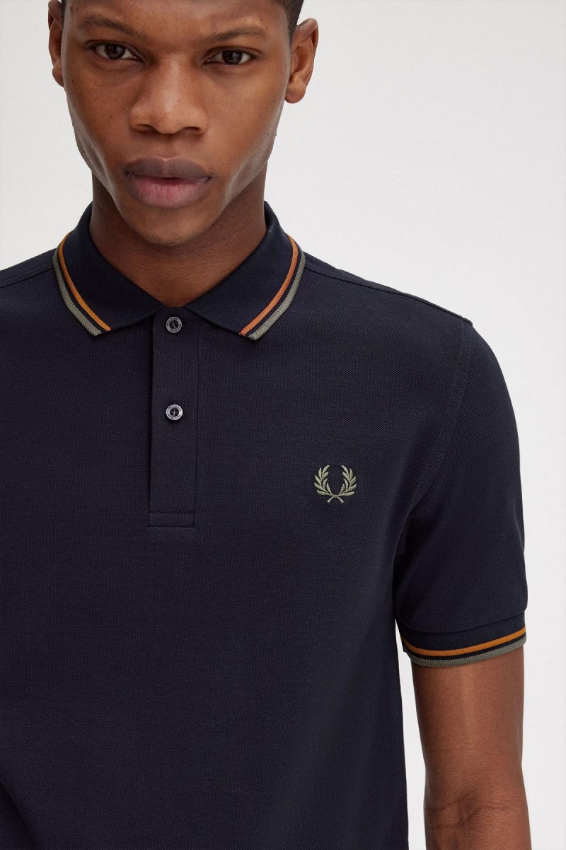 Polos Fred Perry M3600 Homme Bleu Marine Vert | FRJVR77747