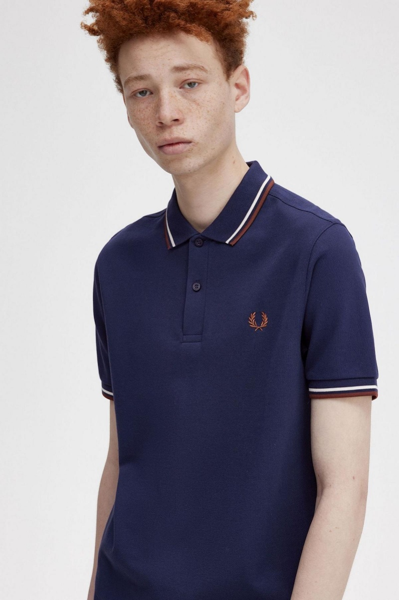 Polos Fred Perry M3600 Homme Bleu Marine Marron | PFRQX41114