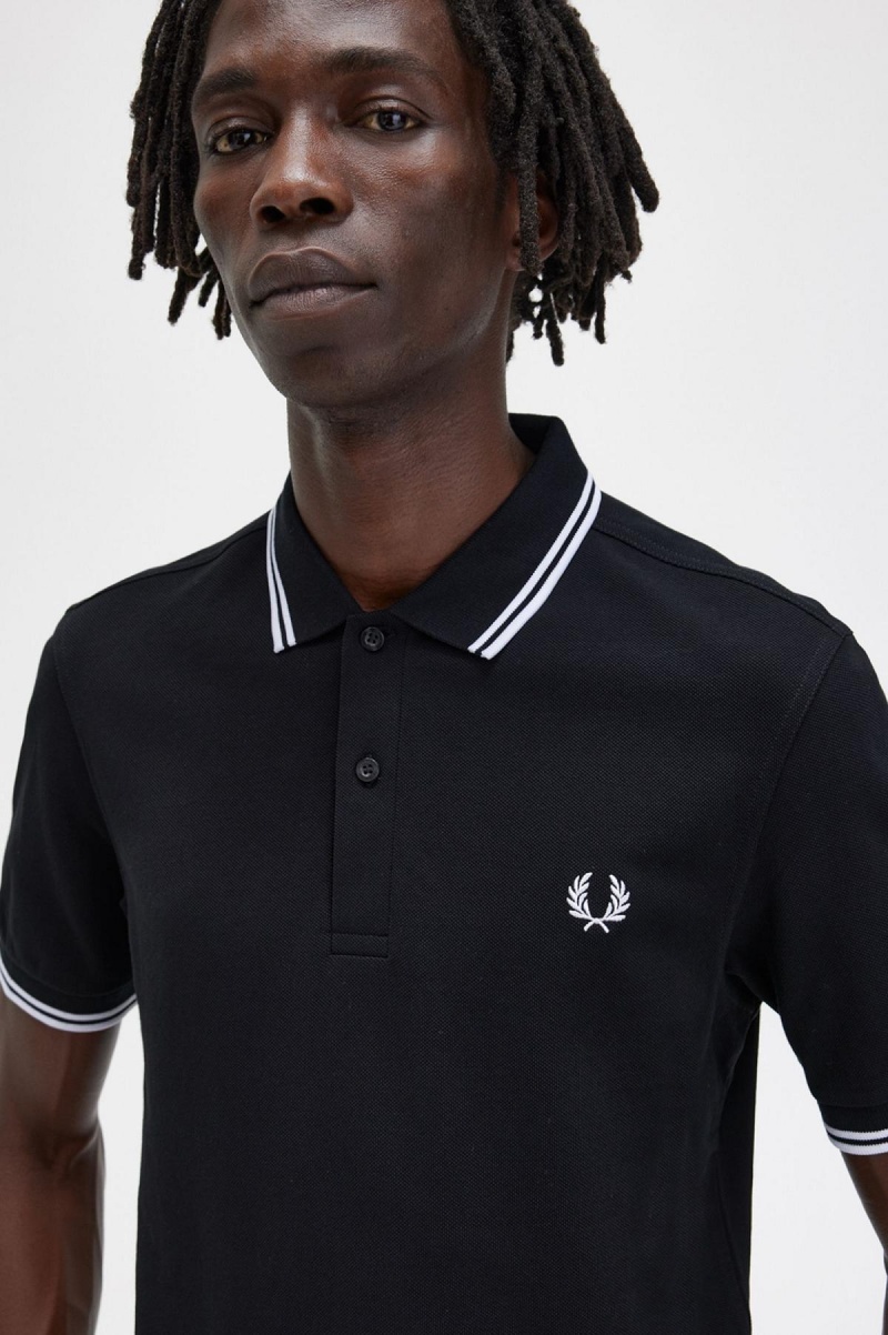 Polos Fred Perry M3600 Homme Noir Blanche Blanche | FRCIF35245