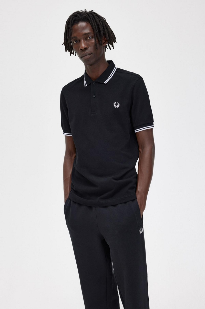 Polos Fred Perry M3600 Homme Noir Blanche Blanche | FRCIF35245