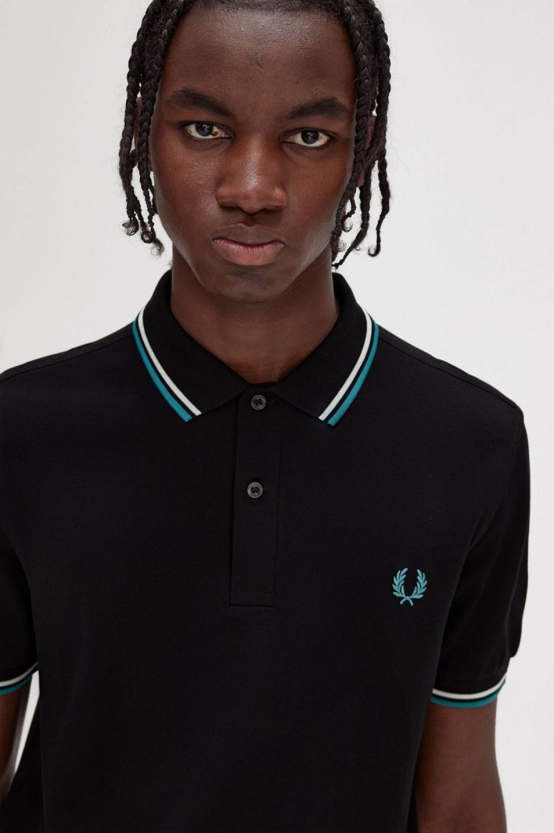 Polos Fred Perry M3600 Homme Noir Menthe Foncé | FREAH40169