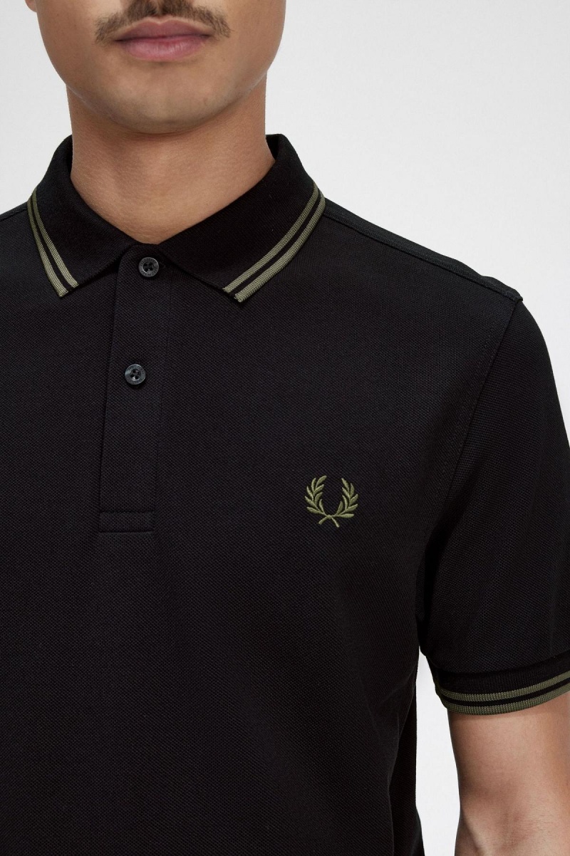 Polos Fred Perry M3600 Homme Noir Vert Vert | BFRSO70451