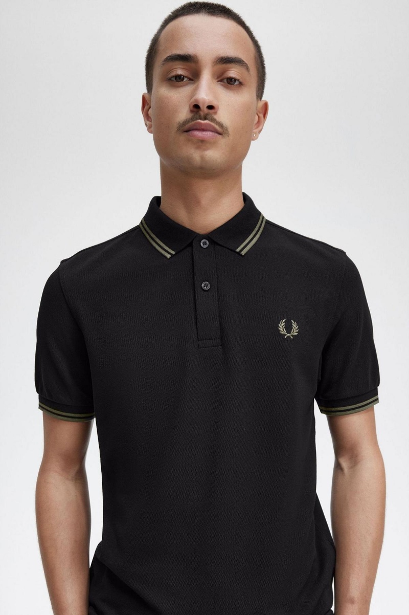 Polos Fred Perry M3600 Homme Noir Vert Vert | BFRSO70451