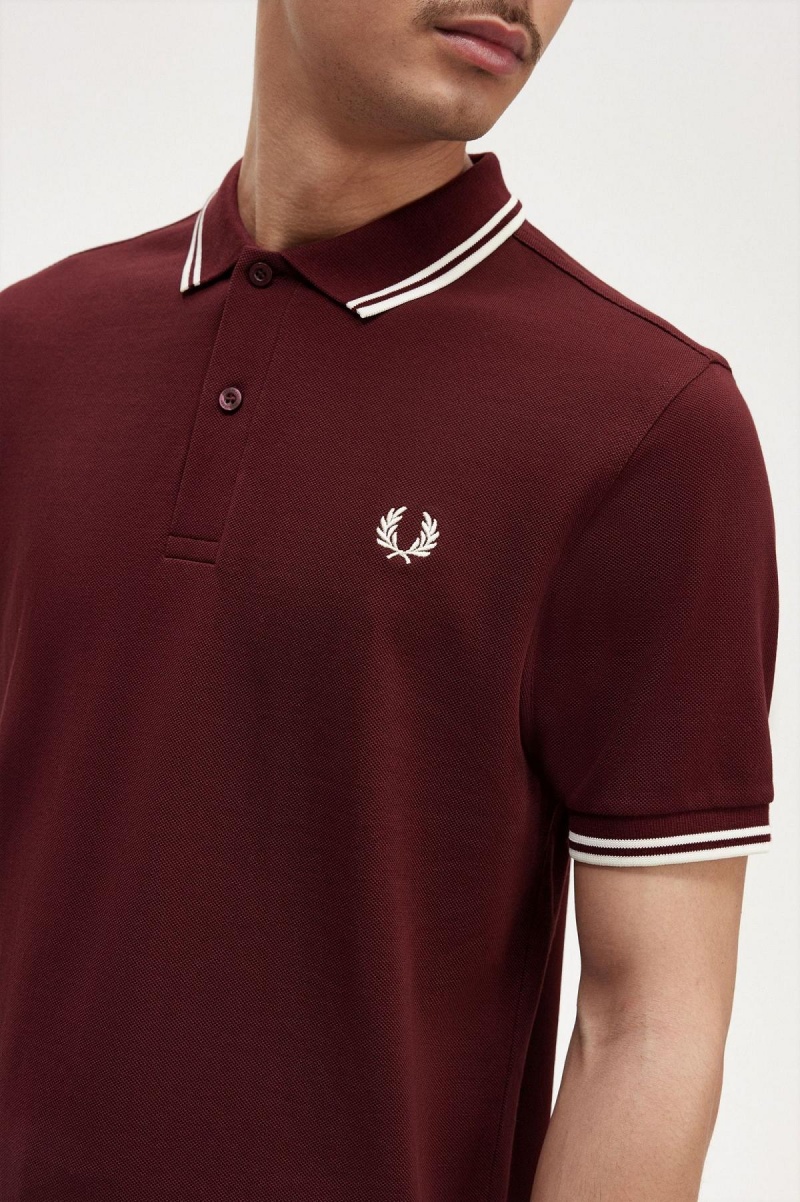 Polos Fred Perry M3600 Homme Oxblood / Ecru / Ecru | EFRHC84396