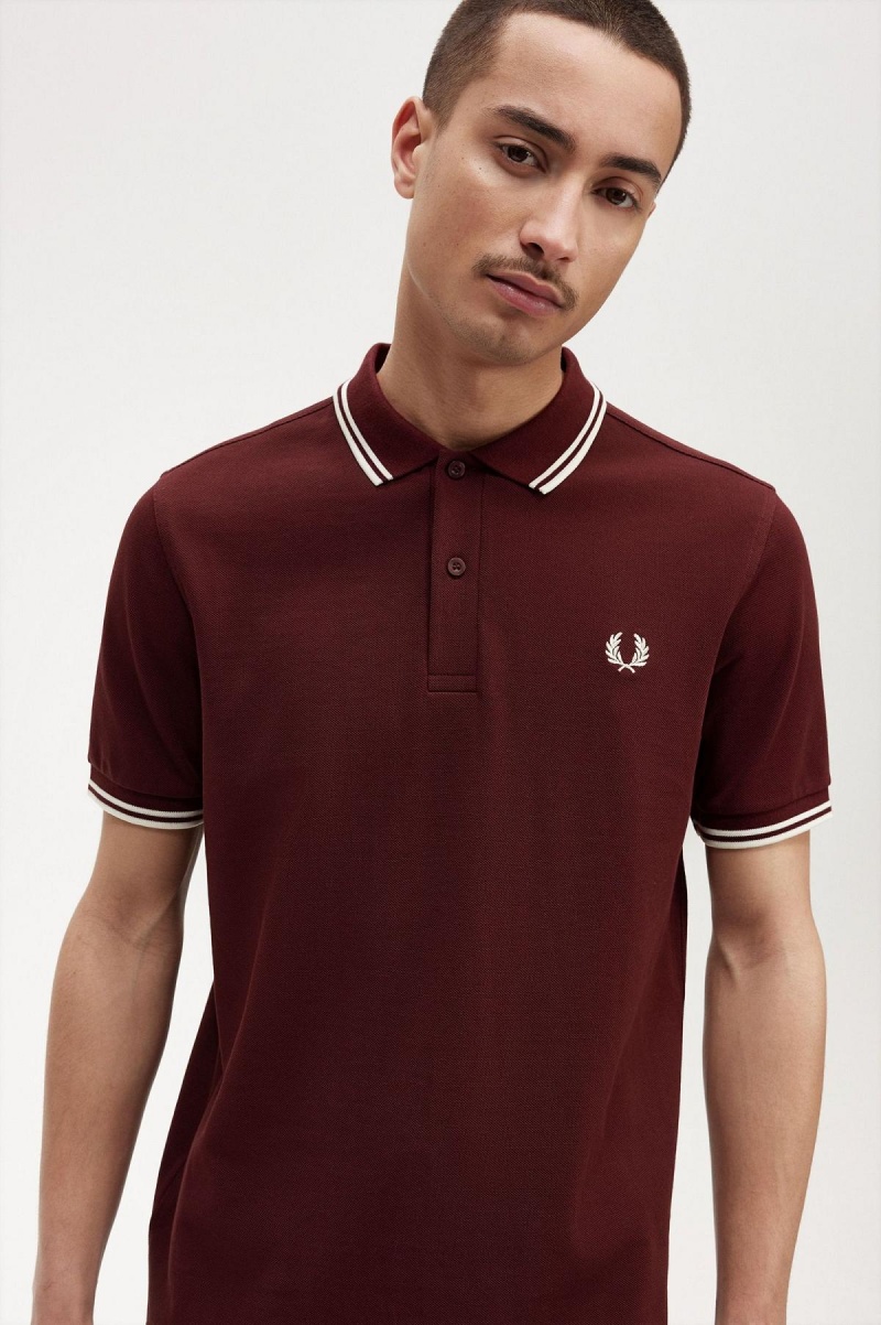 Polos Fred Perry M3600 Homme Oxblood / Ecru / Ecru | EFRHC84396