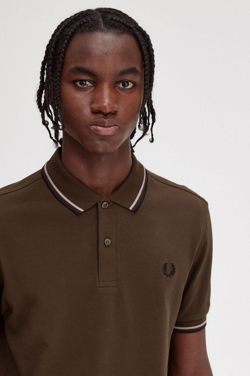 Polos Fred Perry M3600 Homme Rose Foncé Noir | FRQAV30439