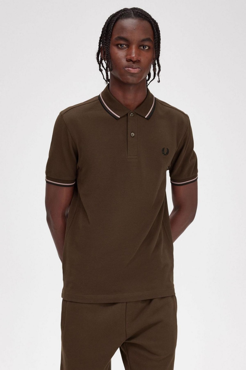 Polos Fred Perry M3600 Homme Rose Foncé Noir | FRQAV30439