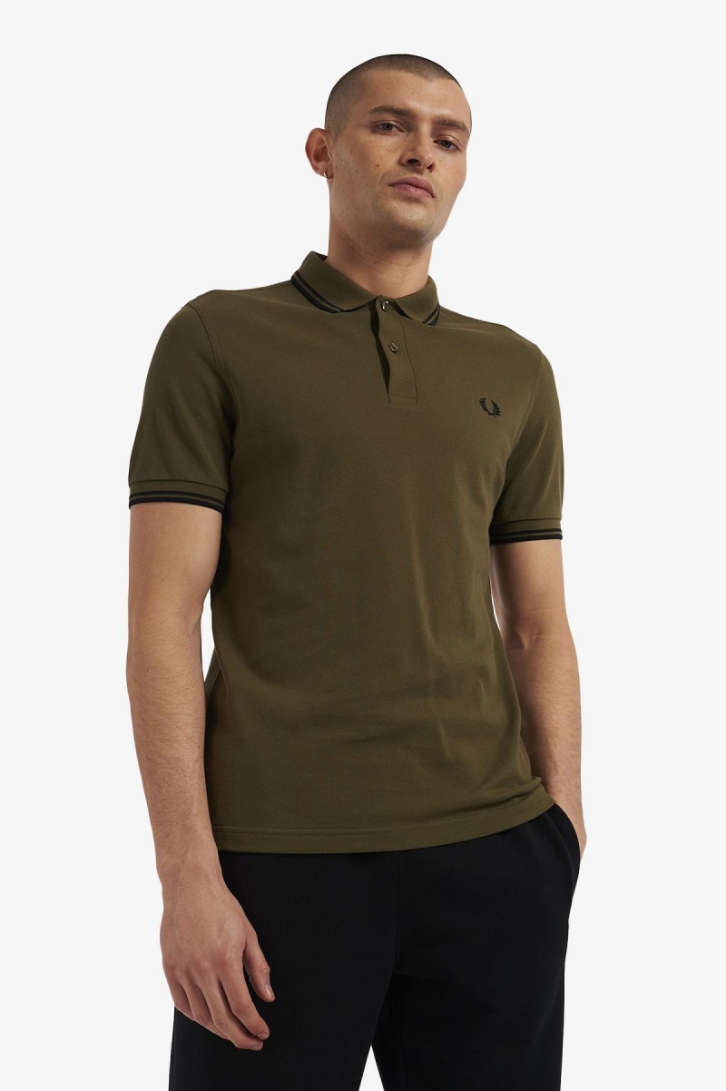 Polos Fred Perry M3600 Homme Vert Noir Noir | DFRVO64133