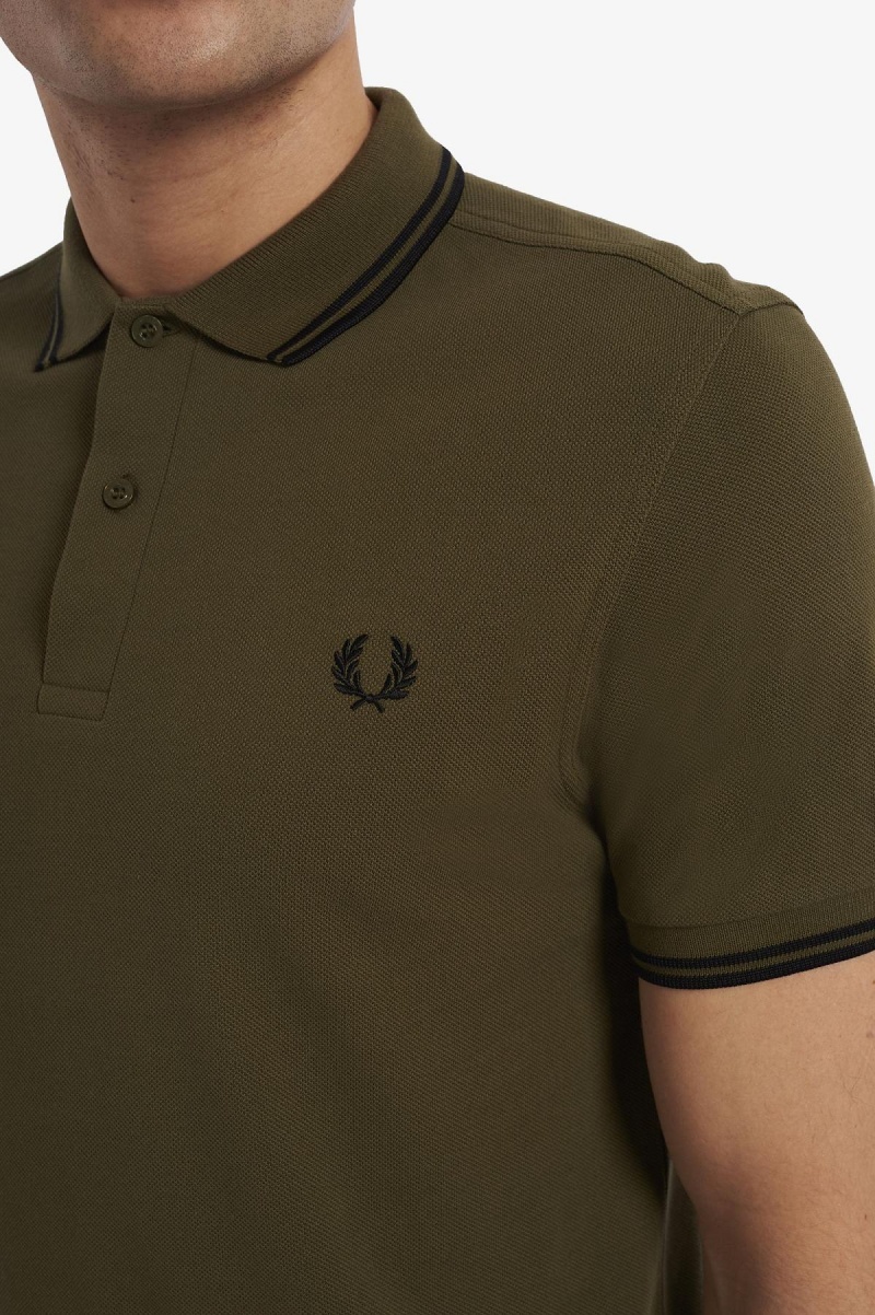 Polos Fred Perry M3600 Homme Vert Noir Noir | DFRVO64133