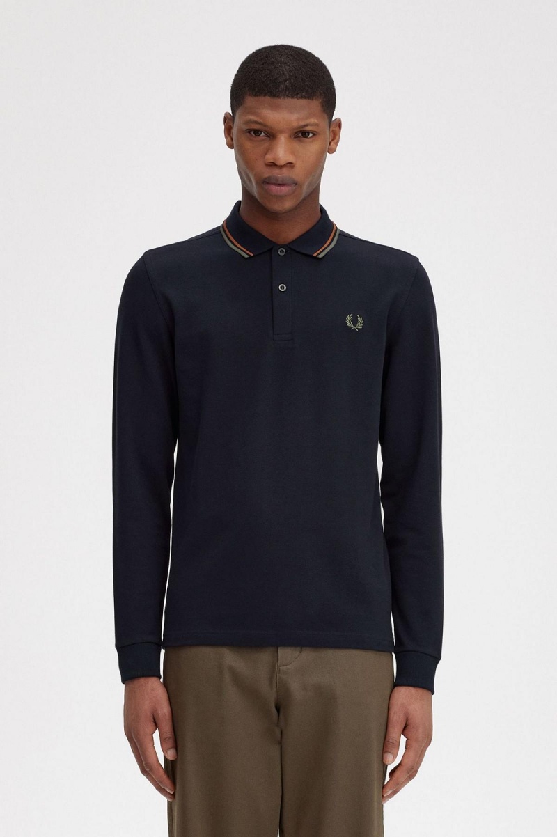 Polos Fred Perry M3636 Homme Bleu Marine Vert | FREAH55248