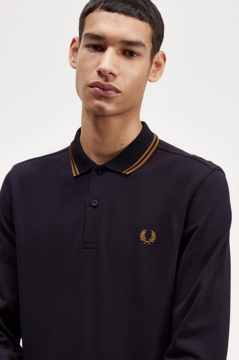 Polos Fred Perry M3636 Homme Bleu Marine Noir Noir | BFRSD89836