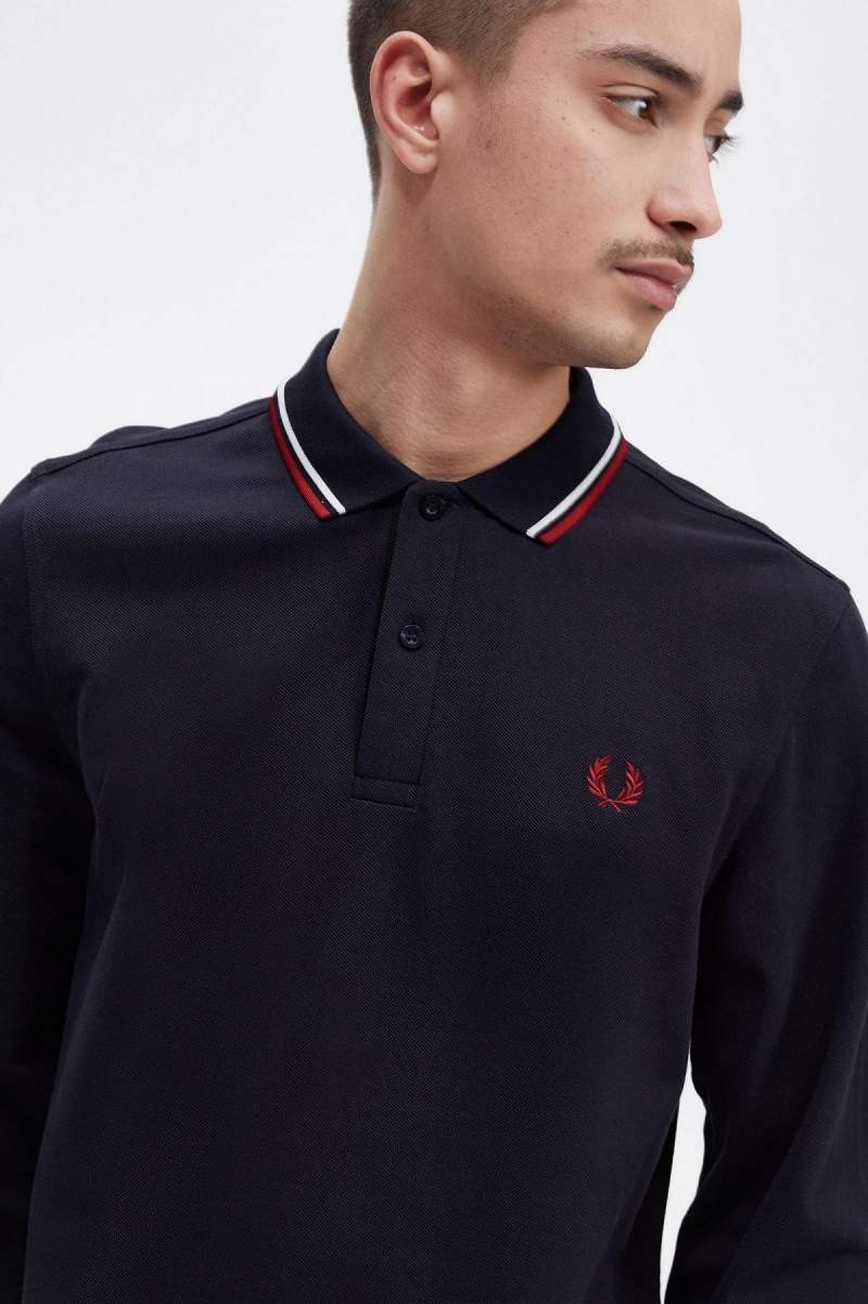 Polos Fred Perry M3636 Homme Bleu Marine Blanche Rouge | MFRHR45962