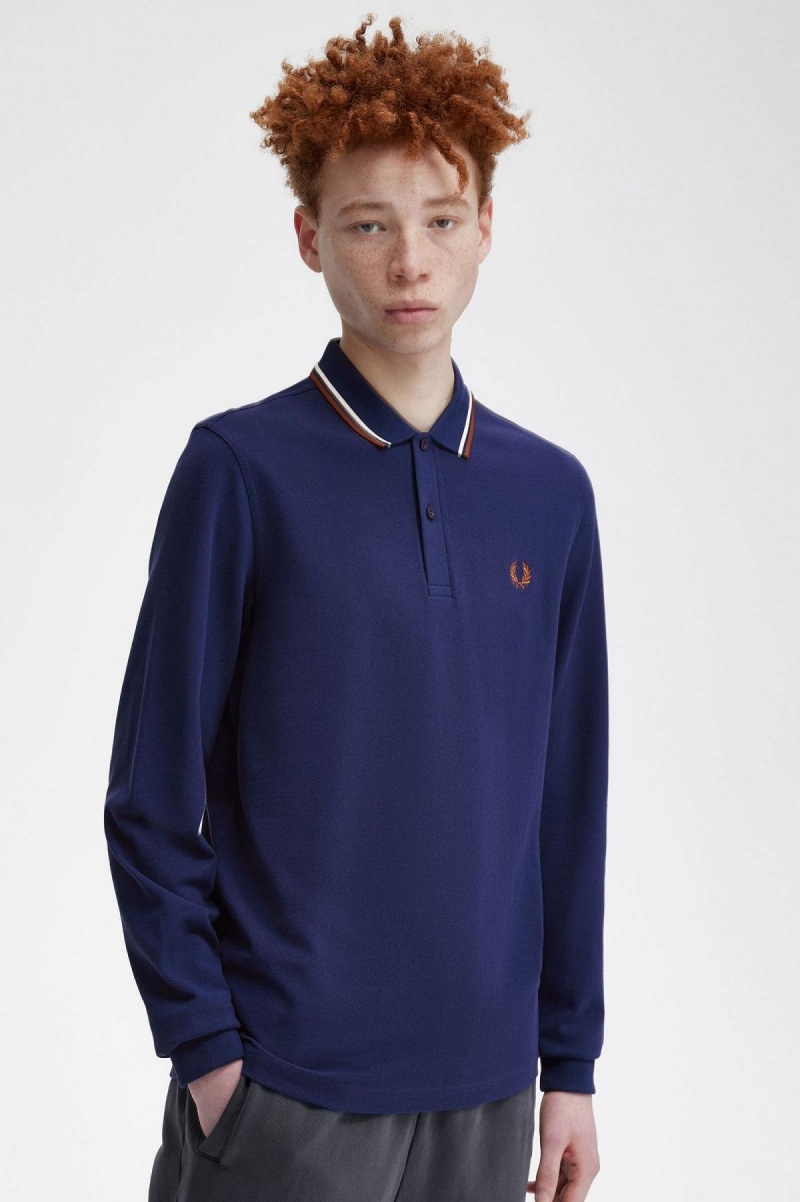 Polos Fred Perry M3636 Homme Bleu Marine Marron | UFRND42344