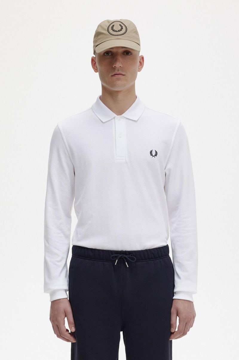 Polos Fred Perry M6006 Homme Blanche Bleu Marine | AFRWC94998