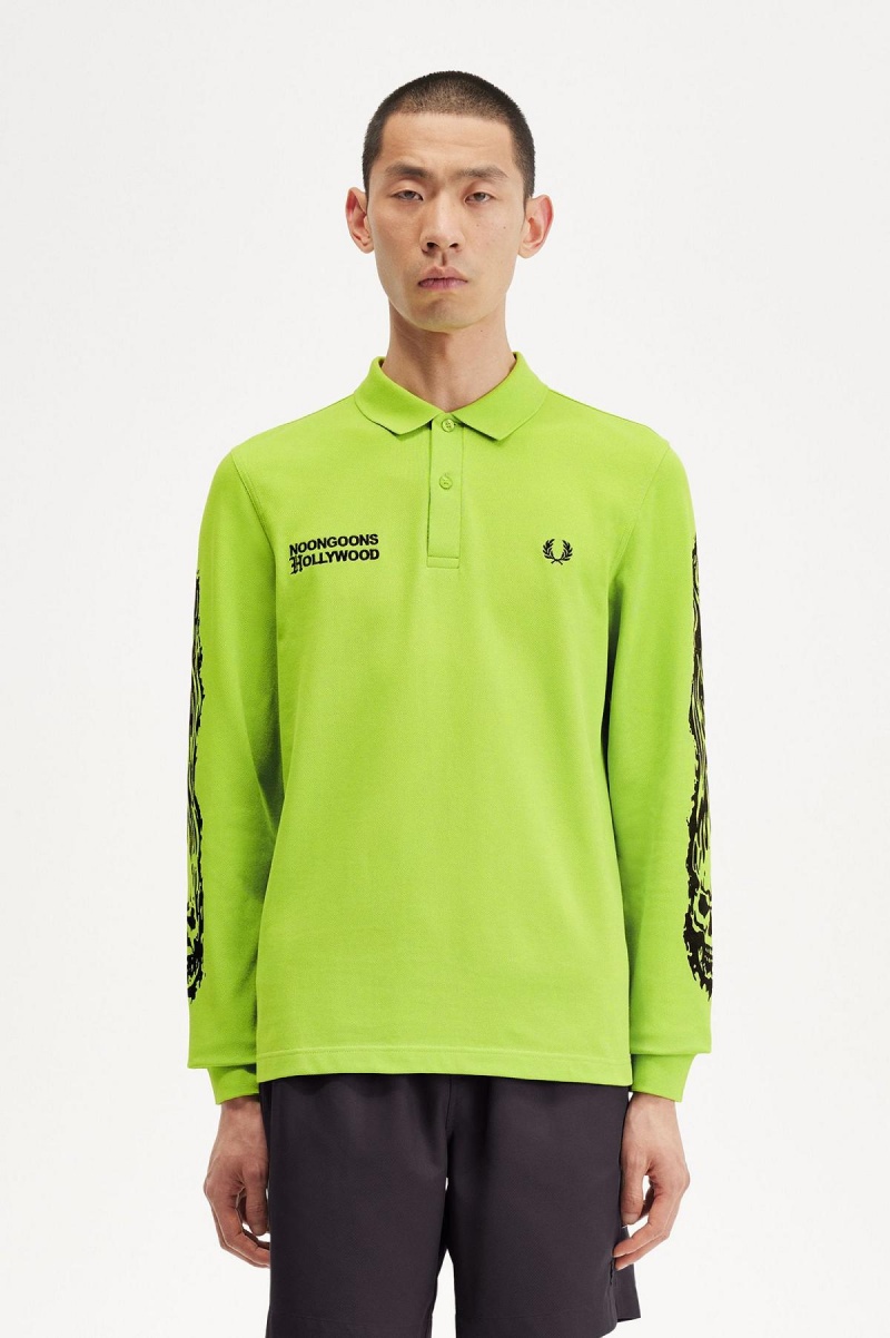 Polos Fred Perry Noongoons Long Sleeve Graphique Polo Shirt Homme Vert | DFRVO86439