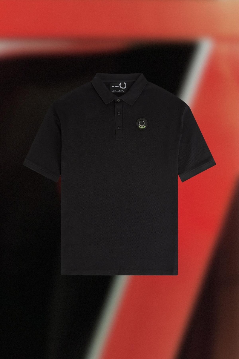 Polos Fred Perry Oversized Printed Polo Shirt Homme Noir | UFRND16315