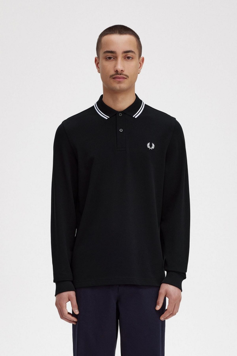 Polos Fred Perry Rave Graphique Long Sleeve Fred Perry Shirt Homme Noir | LFRTR22523