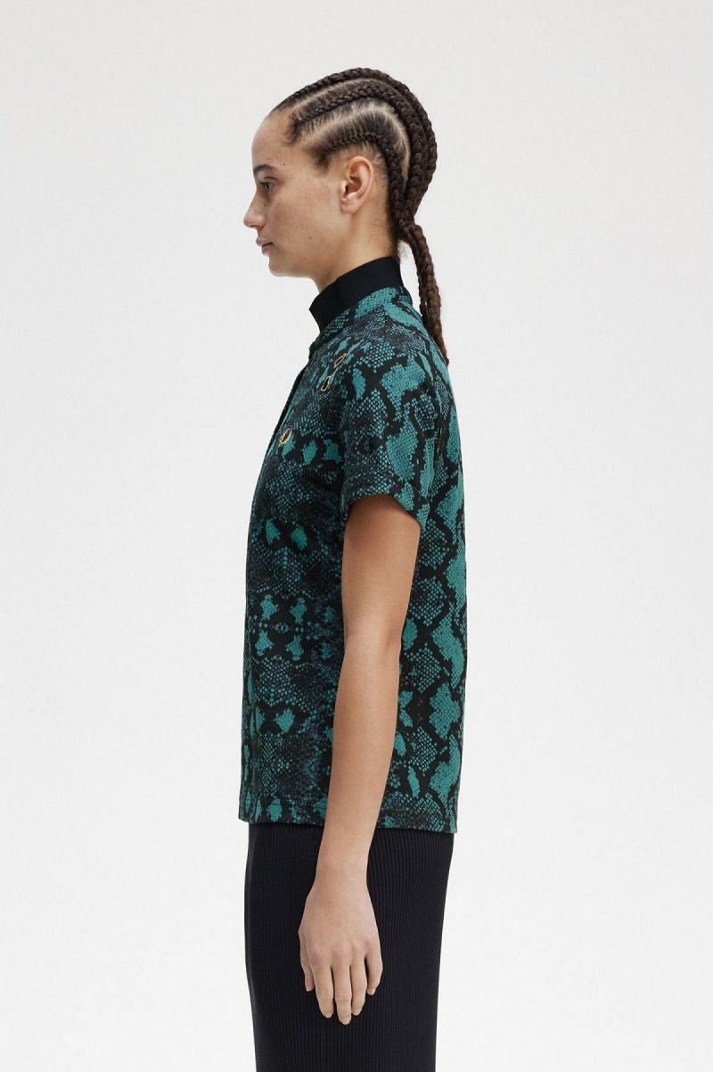 Polos Fred Perry Snake Print Femme Menthe Foncé | XFRGW64425