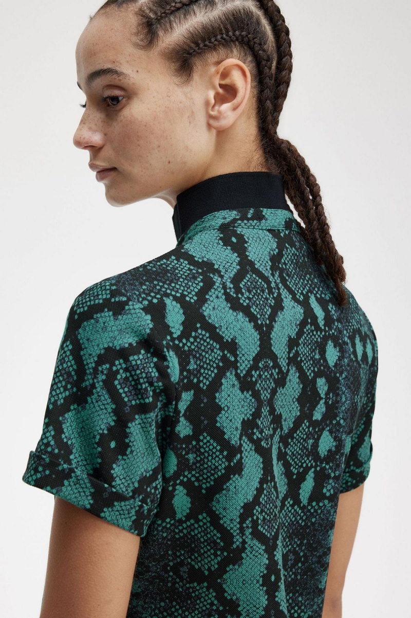 Polos Fred Perry Snake Print Femme Menthe Foncé | XFRGW64425