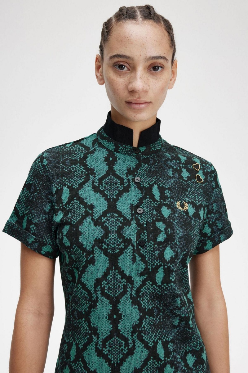 Polos Fred Perry Snake Print Femme Menthe Foncé | XFRGW64425