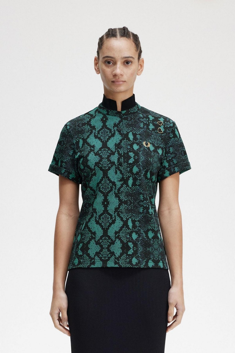 Polos Fred Perry Snake Print Femme Menthe Foncé | XFRGW64425