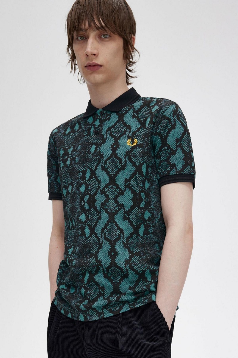 Polos Fred Perry Snake Print Fred Perry Shirt Homme Menthe Foncé | SFRVO98663