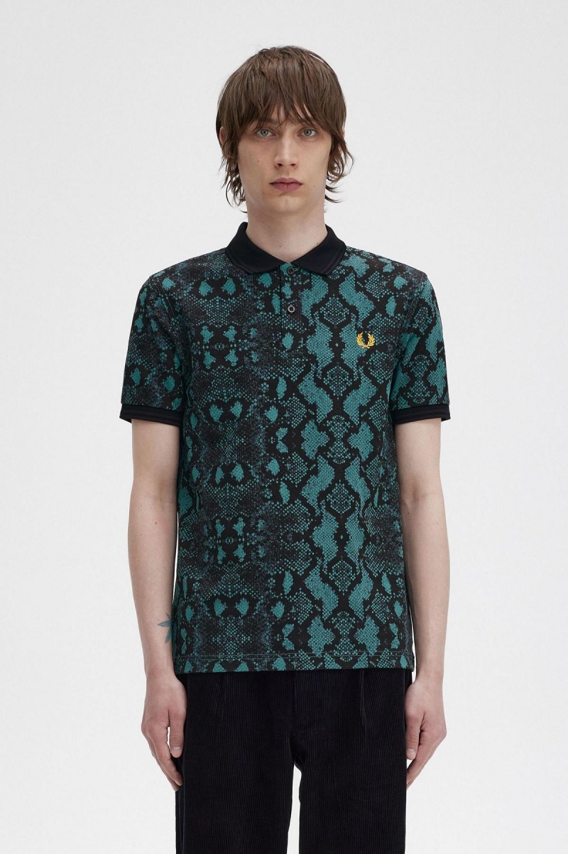 Polos Fred Perry Snake Print Fred Perry Shirt Homme Menthe Foncé | SFRVO98663