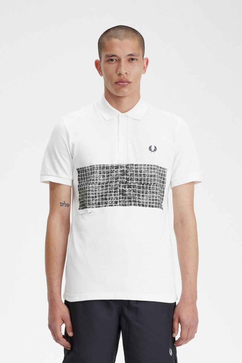 Polos Fred Perry Tennis Print Fred Perry Shirt Homme Blanche | GFRUC78424